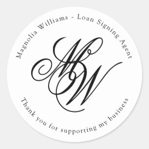 Minimalist Monogram Small Business Thank You Classic Round Sticker