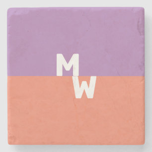 Minimalist Monogram Square Pastel QR Code Stone Coaster