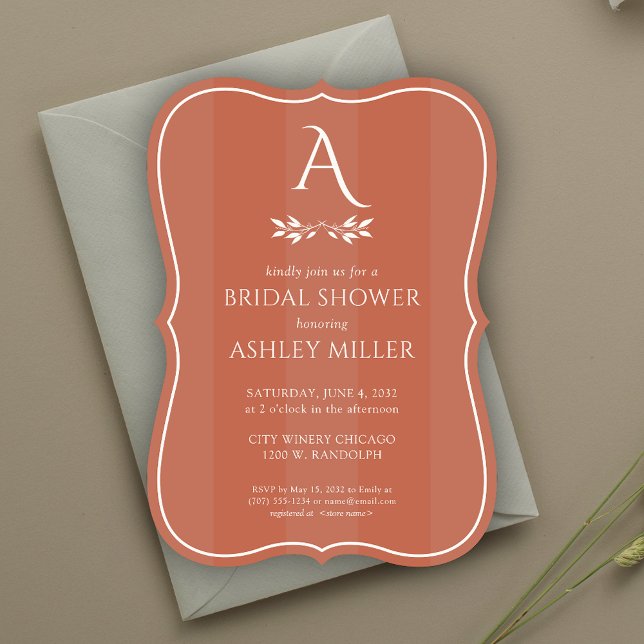 Minimalist Monogram Striped Copper Bridal Shower Invitation (Creator Uploaded)