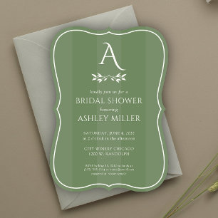 Minimalist Monogram Striped Green Bridal Shower Invitation