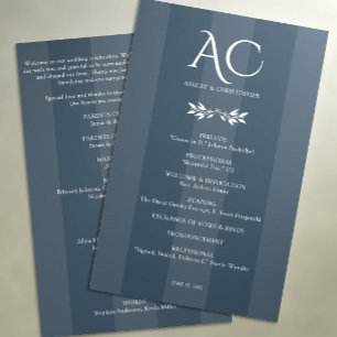 Minimalist Monogram Striped Indigo Blue Wedding Programme