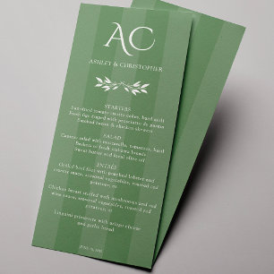 Minimalist Monogram Striped Muted Green Wedding Menu