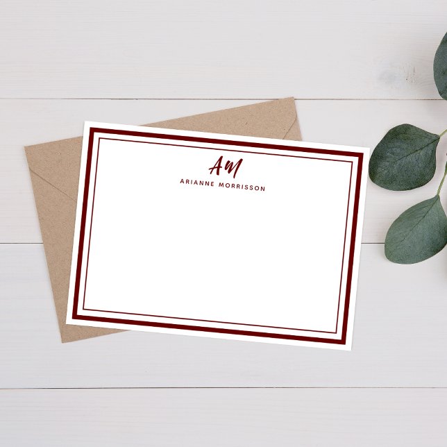 Minimalist Monogram Thin & Thick Maroon Border Card (Creator Uploaded)