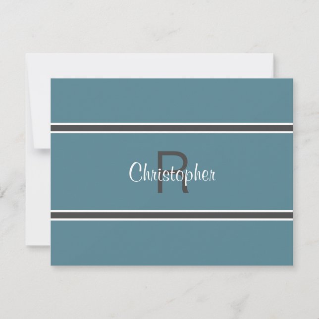 Minimalist Monogram Turquoise Grey Mens Card (Front)