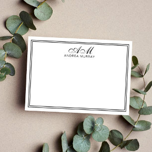 Minimalist Monogram Two Border Black and White Card