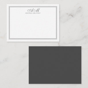 Minimalist Monogram Two Border Grey and White Card