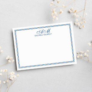 Minimalist Monogram Two Border Navy Blue Card