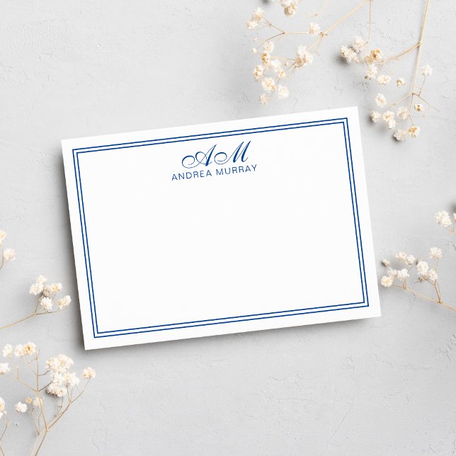 Minimalist Monogram Two Border Navy Blue Card (Creator Uploaded)