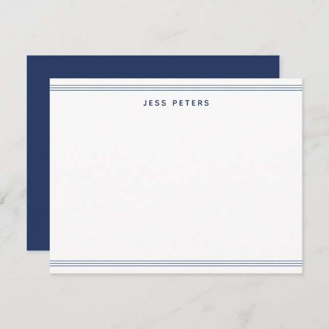 Minimalist Monogram Two Borders Navy Blue Card (Front/Back)
