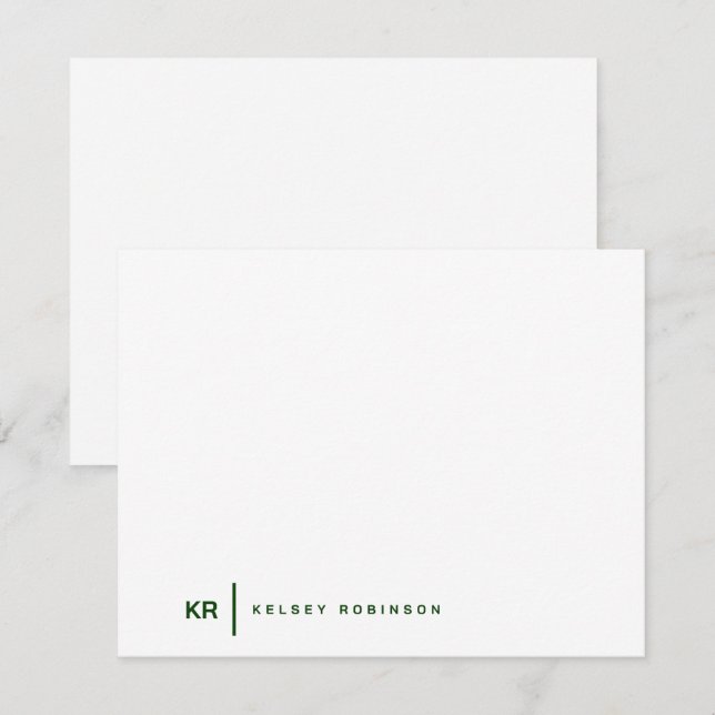 Minimalist Monogram Typography Green Flat Card (Front/Back)