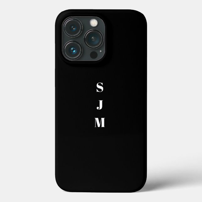 Minimalist monogram vertical initials name black Case-Mate iPhone case (Back)