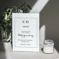 Minimalist Monogram Wedding Bathroom Basket Sign