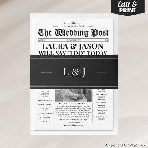 Minimalist Monogram Wedding Black and White  Invitation Belly Band