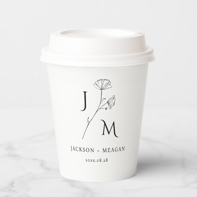 Minimalist Monogram Wedding Bridal Shower  Paper Cups (Front)