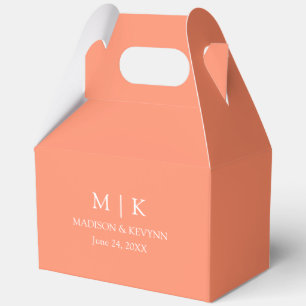 Minimalist Monogram Wedding Coral Peach Gable Favour Box