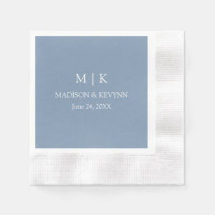 Minimalist Monogram Wedding Dusty Blue Cocktail Napkin