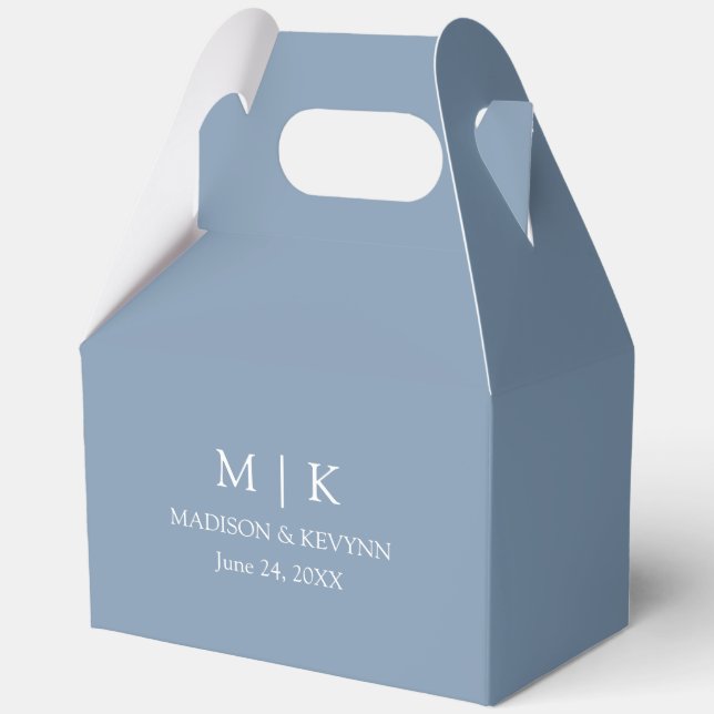 Minimalist Monogram Wedding Dusty Blue Gable Favour Box (Front)