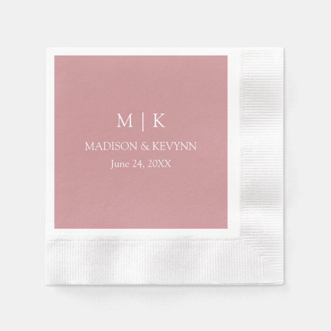Minimalist Monogram Wedding Dusty Rose Cocktail Napkin (Front)