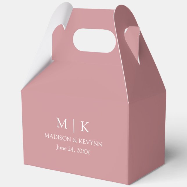 Minimalist Monogram Wedding Dusty Rose Gable Favour Box (Front)