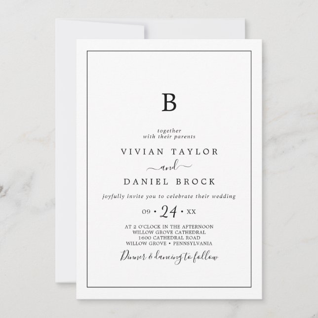 Minimalist Monogram Wedding Invitation (Front)