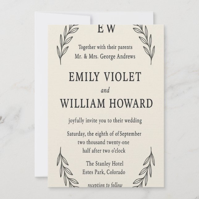 Minimalist Monogram Wedding Invitation" Invitation (Front)