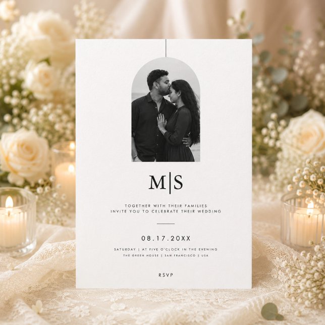 Minimalist Monogram Wedding Invitation with Photo. (Creator Uploaded)