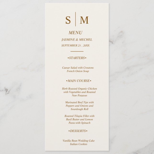 Minimalist Monogram Wedding Menu Card (Front)