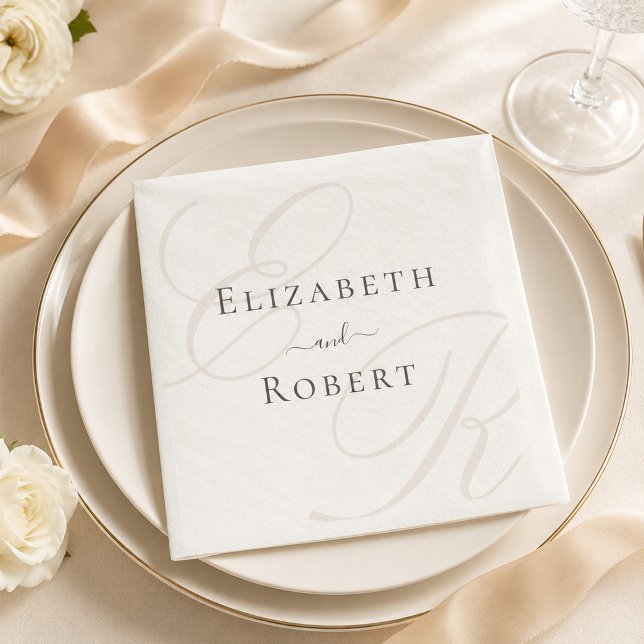 Minimalist Monogram Wedding Napkins (Minimalist Monogram Wedding Napkins on a wedding table with white flowers)