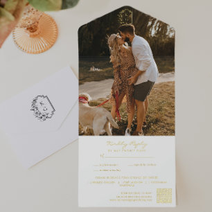 Minimalist Monogram Wedding Photo QR Code All In One Invitation