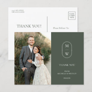 Minimalist Monogram Wedding Photo Thank You Postcard