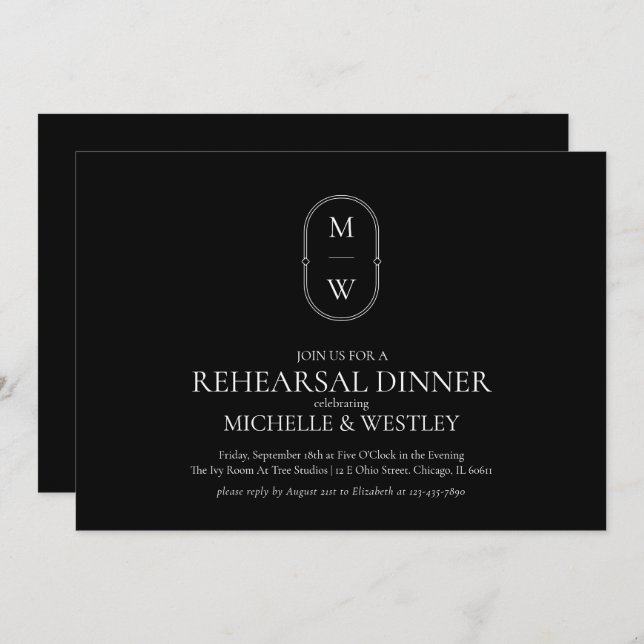 Minimalist Monogram Wedding Rehearsal Dinner Invitation (Front/Back)