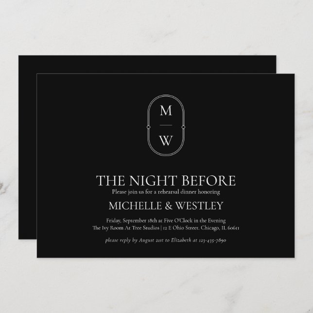 Minimalist Monogram Wedding Rehearsal Dinner Invitation (Front/Back)