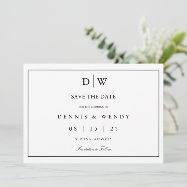 Minimalist Monogram Wedding Save The Date (Standing Front)