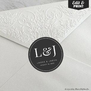 Minimalist Monogram Wedding Stickers for Newspaper