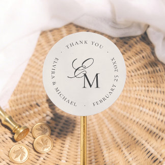 Minimalist Monogram Wedding Thank You Favor Classic Round Sticker