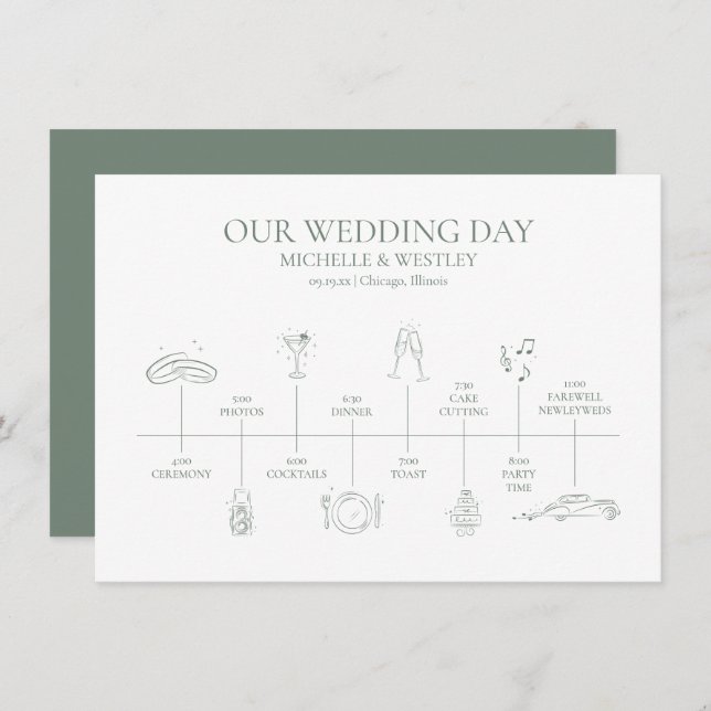 Minimalist Monogram Wedding Timeline Program Enclosure Card (Front/Back)