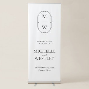 Minimalist Monogram Wedding Welcome Retractable Banner