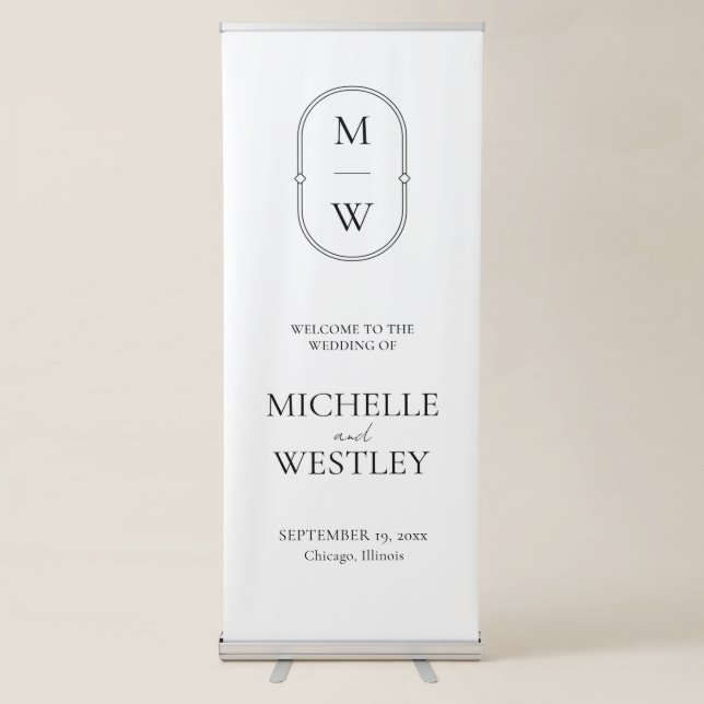 Minimalist Monogram Wedding Welcome Retractable Banner (Front)