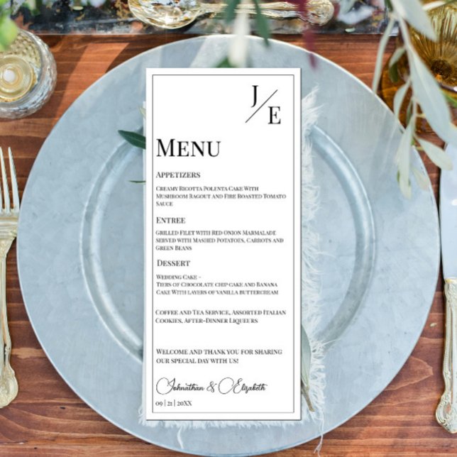 Minimalist Monogram Wedding | White Menu (Minimalist Monogram Wedding Menu | White)