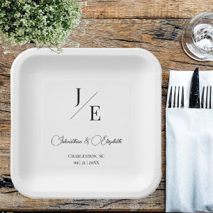 Minimalist Monogram Wedding   White Paper Plate