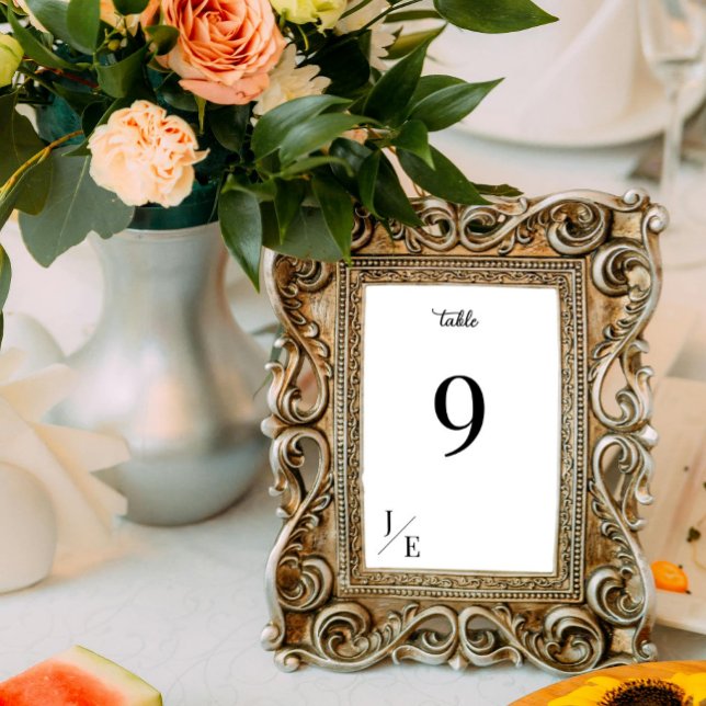 Minimalist Monogram Wedding | White Reception Table Number (Minimalist Monogram Wedding Reception Table Number White Card)