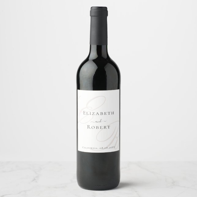Minimalist Monogram Wedding Wine Label (Front)