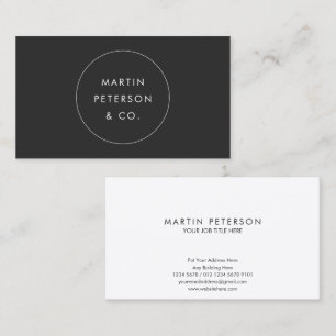 Minimalist Monogram White Circle on Dark Grey Business Card