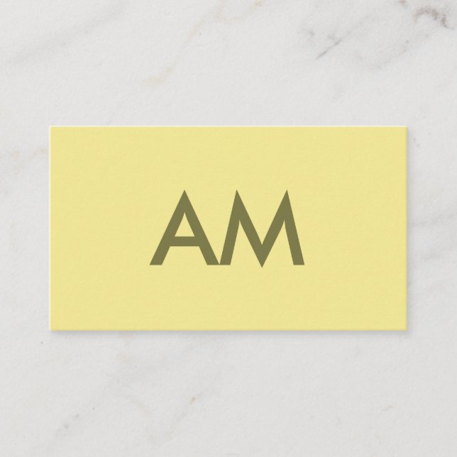 Minimalist Monogram Yellow Business Card (Front)