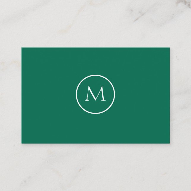 Minimalist Monogrammed Elegant Bottle Green Business Card (Front)