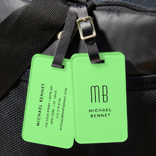 Minimalist Monogrammed Green Luggage Tag