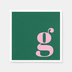 Minimalist Monogrammed Initial in Pink and Green Napkin