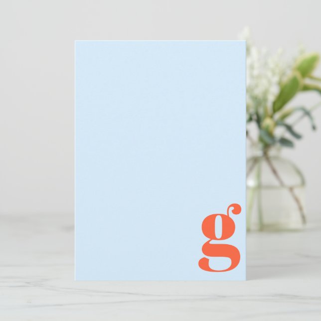 Minimalist Monogrammed Initial Retro Blue Orange Card (Standing Front)