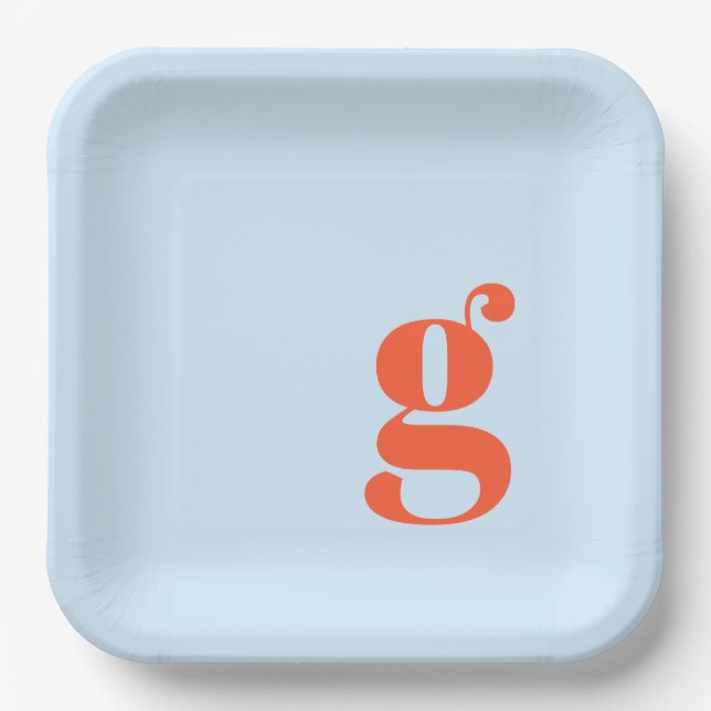 Minimalist Monogrammed Initial Retro Blue Orange Paper Plate (Front)
