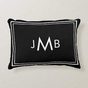 Minimalist Monogrammed Initials white on black Decorative Cushion